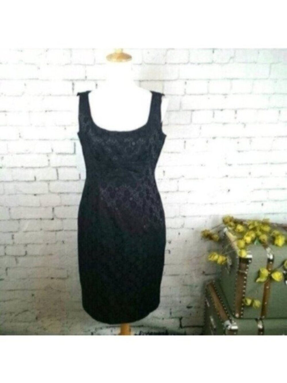 Donna Morgan Empire Waist Brocade Sheath Dress In Black Size 8